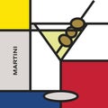 Cocktail glass with Martini cocktail. Modern style art with rectangular colour blocks. Cocktail with olive fruit. Royalty Free Stock Photo