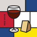 Red wine glass with slab of cheese. Modern style art with rectangular shapes. Royalty Free Stock Photo