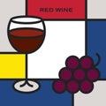 Red wine glass with bunch of red grapes. Modern style art with rectangular shapes. Royalty Free Stock Photo