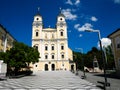 Mondsee/Austria - june 2 2019: plaza of the basilika of St Michael in Austria