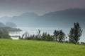 Mondsee in mist Royalty Free Stock Photo