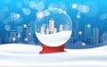 Monern city buildings skyscrapers in magic glass ball merry christmas happy new year winter holidays celebration concept Royalty Free Stock Photo