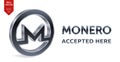 Monero accepted sign emblem. Crypto currency. 3D isometric silver Monero sign with text Accepted Here. Block chain. Stock vector i