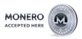 Monero. Accepted sign emblem. Crypto currency. Silver coin with Monero symbol isolated on white background. 3D isometric Physical