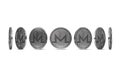 Monero coin shown from seven angles isolated on white background. Easy to cut out and use particular coin angle.