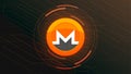 Monero Coin XMR crypto currency themed banner. XMR icon on modern black color background.