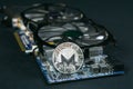 Monero coin on GPU, Cryptocurrency Mining Using Graphic Cards Royalty Free Stock Photo