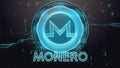 Monero cryptocurrency symbol. Hi-tech futuristic background illustration.