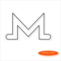 Monero cryptocurrency symbol in thin line casting a shadow, vector Royalty Free Stock Photo