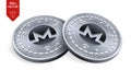 Monero. 3D isometric Physical coins. Digital currency. Cryptocurrency. Silver coins with Monero symbol isolated on white backgroun