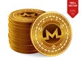 Monero. 3D isometric Physical coins. Digital currency. Cryptocurrency. Stack of golden coins with Monero symbol isolated on white