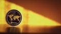 Monero icon. Gold Crypto currency BTC Bitcoin on black background. Golden Bit Coin virtual cryptocurrency or blockchain