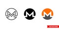 Monero icon of 3 types color, black and white, outline. Isolated vector sign symbol.