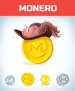 Monero in Musketeer or pirate hat. monero. Digital currency. Crypto currency. Money and finance symbol. Miner bit coin