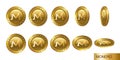 Monero. Set of realistic 3d gold crypto coins. Flip Different An