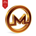 Monero symbol. 3D isometric golden Monero Sign. Digital