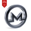 Monero symbol. 3D isometric Silver Monero Sign. Digital currency. Cryptocurrency. Vector illustration.