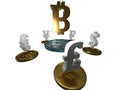 Monetary circle of 3D world major currencies symbols with bitcoin in the center....