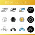 Monetary gain icons set