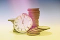 Monetary  on hours as a concept business financial concept of creativity, time - money, time costs money, time is more valuable, Royalty Free Stock Photo