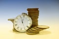 Monetary  on hours as a concept business financial concept of creativity, time - money, time costs money, time is more valuable, Royalty Free Stock Photo