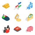 Monetary wealth icons set, isometric style Royalty Free Stock Photo