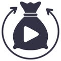 Monetization or financial return illustration, money bag with a play button and circular arrows concept Royalty Free Stock Photo