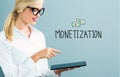 Monetization text with business woman