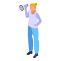 Monetization woman megaphone icon, isometric style