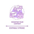Monetize your content purple concept icon