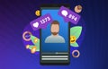 Monetize your vlog vector illustration. Vertical video with bearded influencer vlogger on the smartphone screen