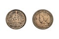 25 Cents 1914 Wilhelmina. Netherlands coin. Obverse Bust of queen Wilhelmina to the left. Reverse Royalty Free Stock Photo