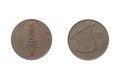 Â½ New Sheqel 1991 Hanukkah on white background. Coin of Israel. Obverse Lyre the emblem of the State of Israel. Reverse Royalty Free Stock Photo