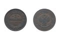 Coin 3 Kopecks 1913. Coin of Russian Empire. Coin 3 Kopecks 1913 Obverse and Reverse on white background Royalty Free Stock Photo