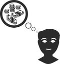 Money addiction icon, Money greedy icon, Money lover black vector icon