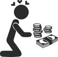 Money addiction icon, Money greedy icon, Money lover black vector icon