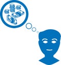 Money addiction icon, Money greedy icon, Money lover blue vector icon