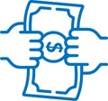 Money addiction icon, Money greedy icon, Money lover blue vector icon