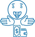Money addiction icon, Money greedy icon, Money lover blue vector icon