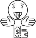 Money addiction icon, Money greedy icon, Money lover black vector icon