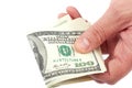 Money american hundred dollar bills in hand. Royalty Free Stock Photo