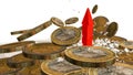 Money arrow breaking up euro coins - 3d rendering