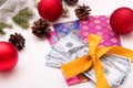 Money as a gift for the new year, christmas Royalty Free Stock Photo