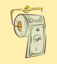 Money as toilet paper, easy cash or crisis concepts, cartoon style vector illustration Royalty Free Stock Photo