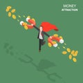 Money attraction flat isometric low poly vector concept. Royalty Free Stock Photo