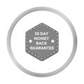 Money back guarantee icon in monochrome style isolated on white background. Label symbol stock vector illustration. Royalty Free Stock Photo