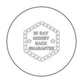 Money back guarantee icon in outline style isolated on white background. Label symbol stock vector illustration. Royalty Free Stock Photo