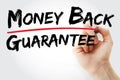 Money back guarantee text with marker, business concept background