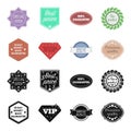 Money back guarantee, vip, medium quality,premium quality.Label,set collection icons in black,cartoon style vector