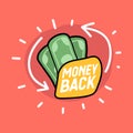 Money back hand drawn banknotes icon. Money back or money refund label. Royalty Free Stock Photo